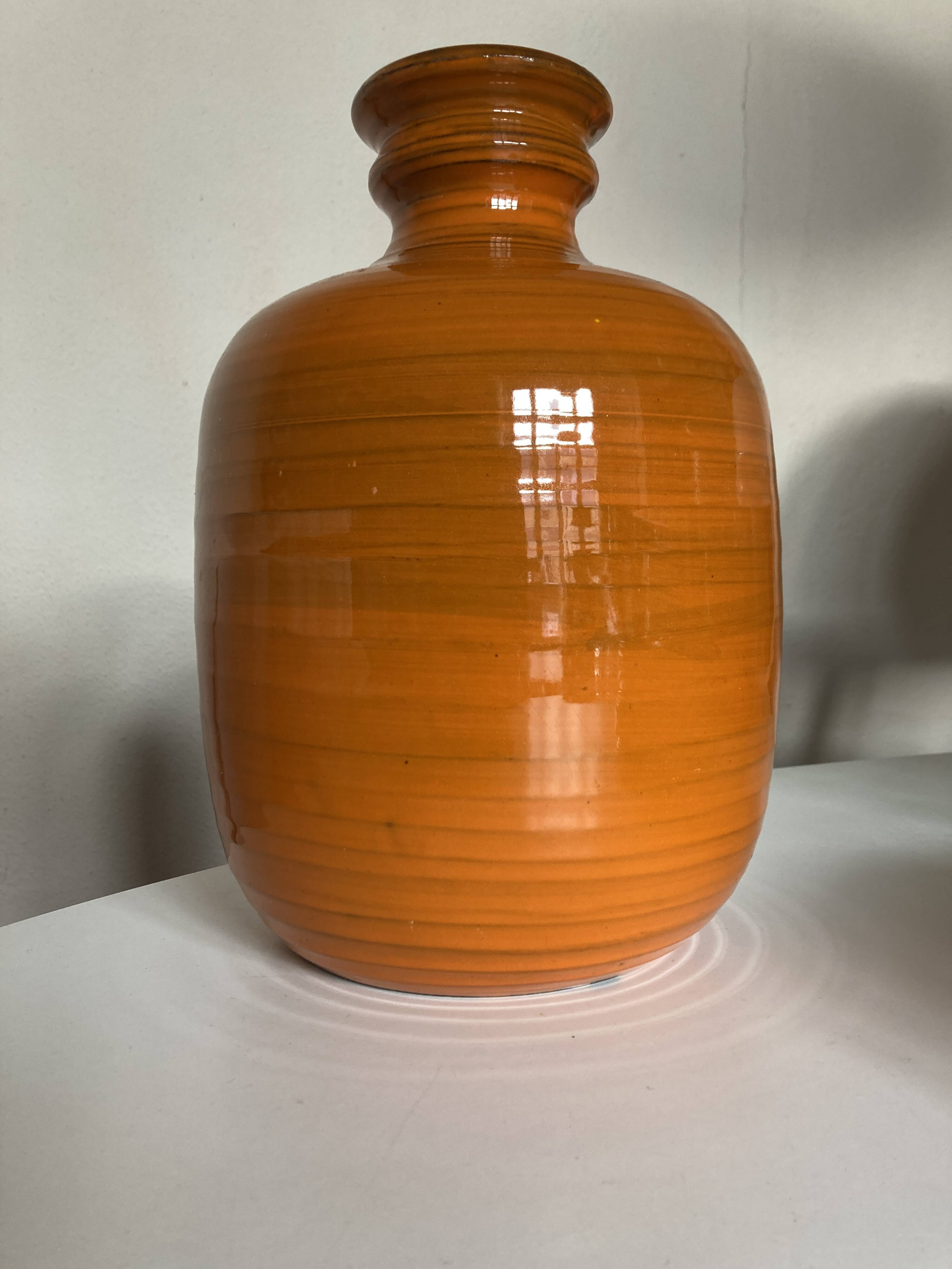 XXXL vase of orange ceramic Italian design 1970