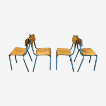 Set of 4 schoolboy metal and wood Chair