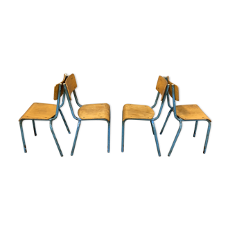 Set de 4 chaise d écolier métal et bois
