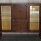 Vintage buffet display cabinet circa 1940 in flame mahogany and satinwood.