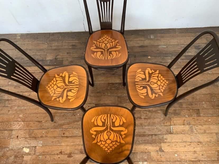 Lot 4 chairs bistrot wood curve stamp tuna and decor seat art nouveau