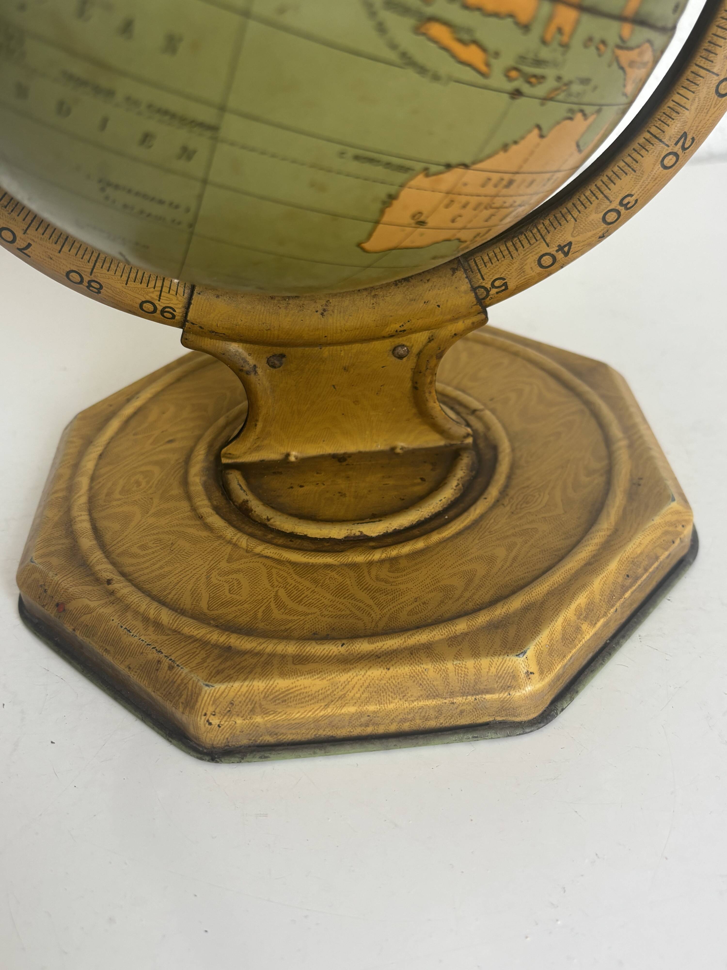 Vintage 1920 terrestrial globe world map metal USA - 25 cm
