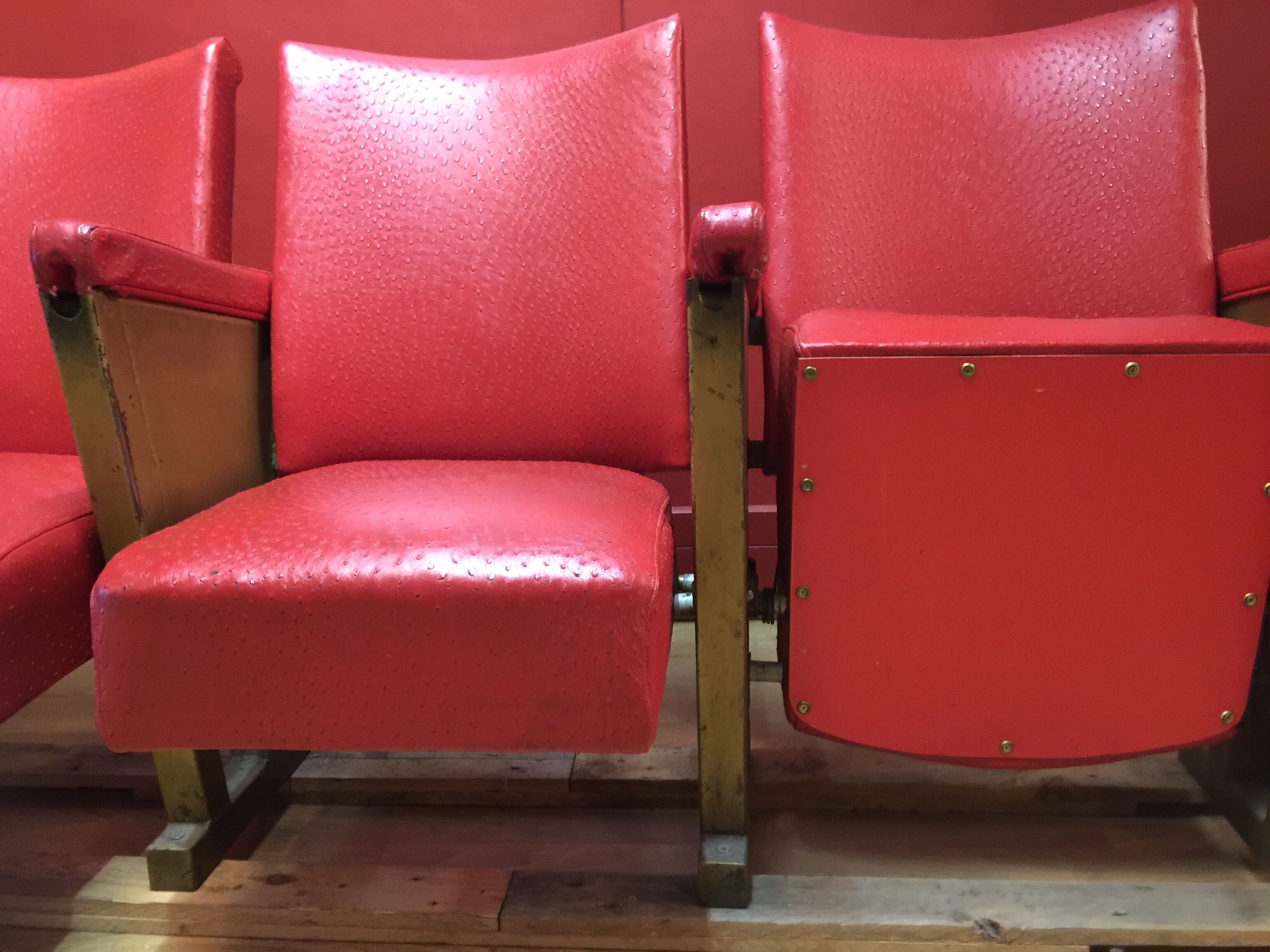 Chairs cinema years 50-60 imitation leather 3 Chair and a folding seat