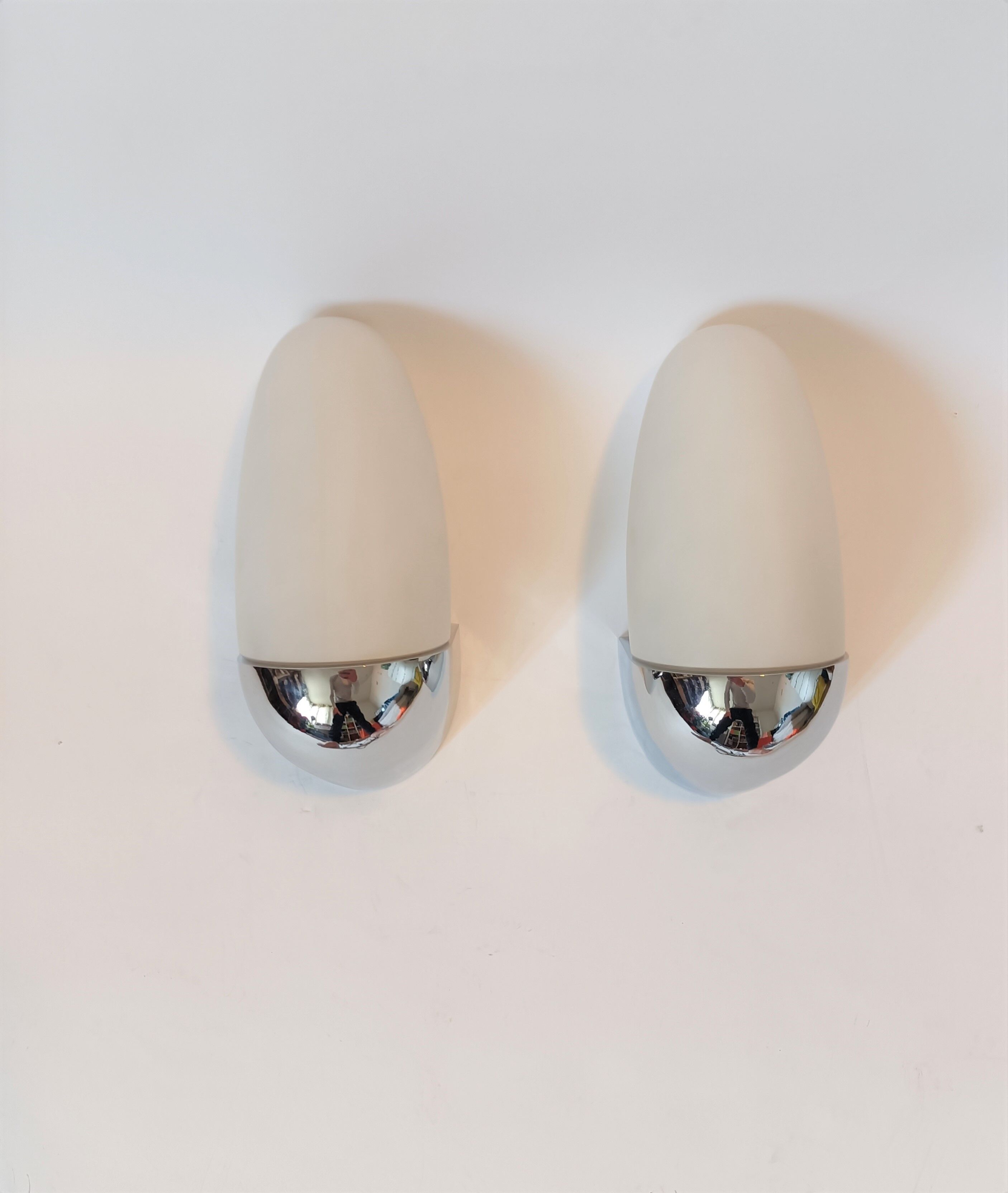 Pair of Milan Illuminacion wall lamps chrome and opaline 1970