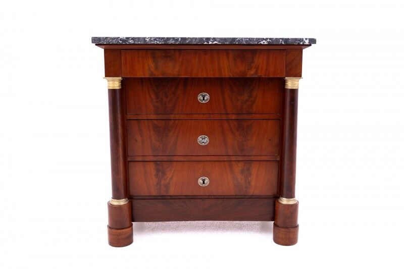 Antique chest of drawers with stone top, France, circa 1880. After restoration.