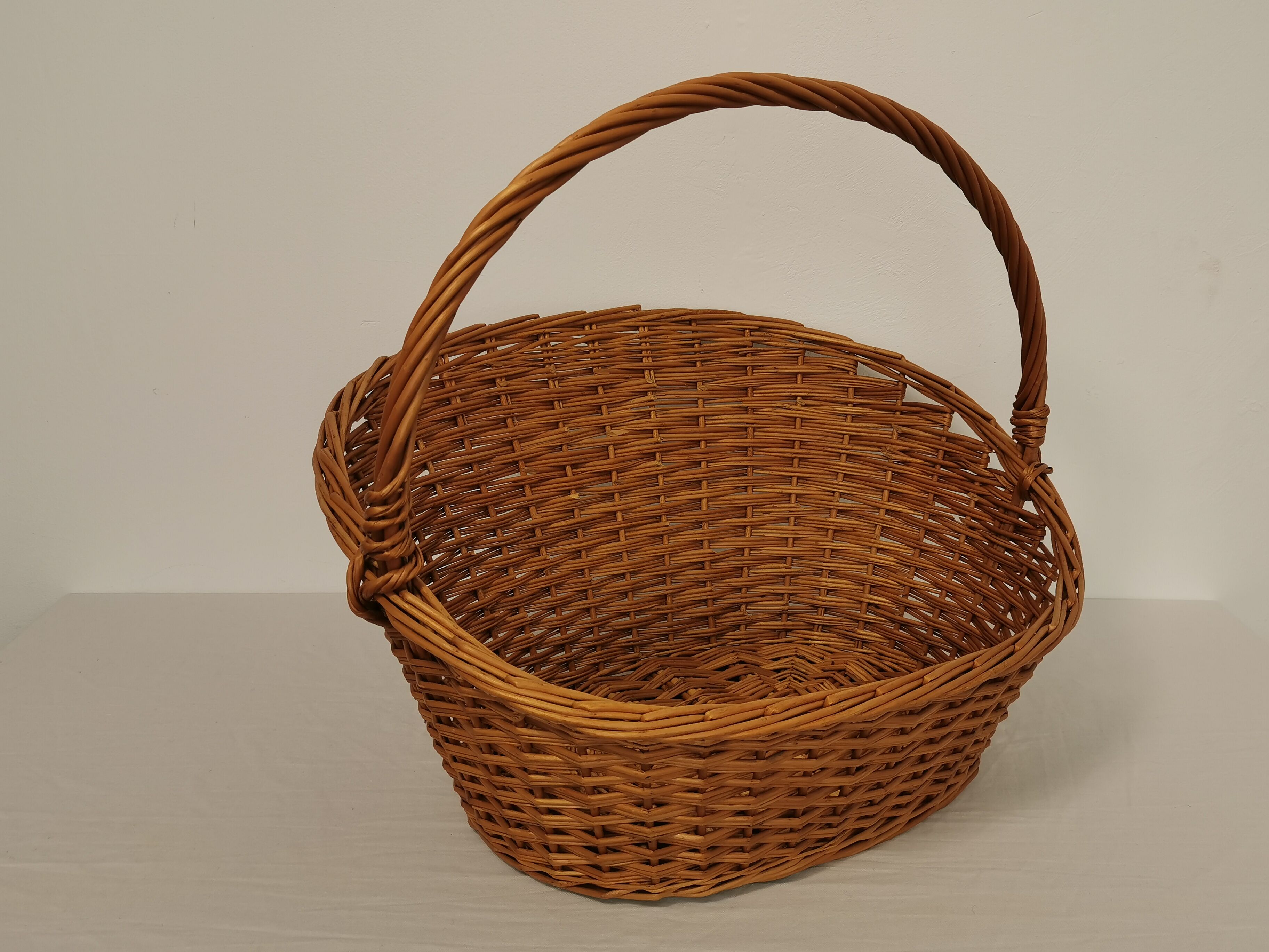 Vintage rattan basket with handle 1960's