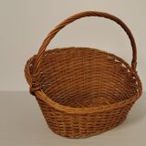 Vintage rattan basket with handle 1960's