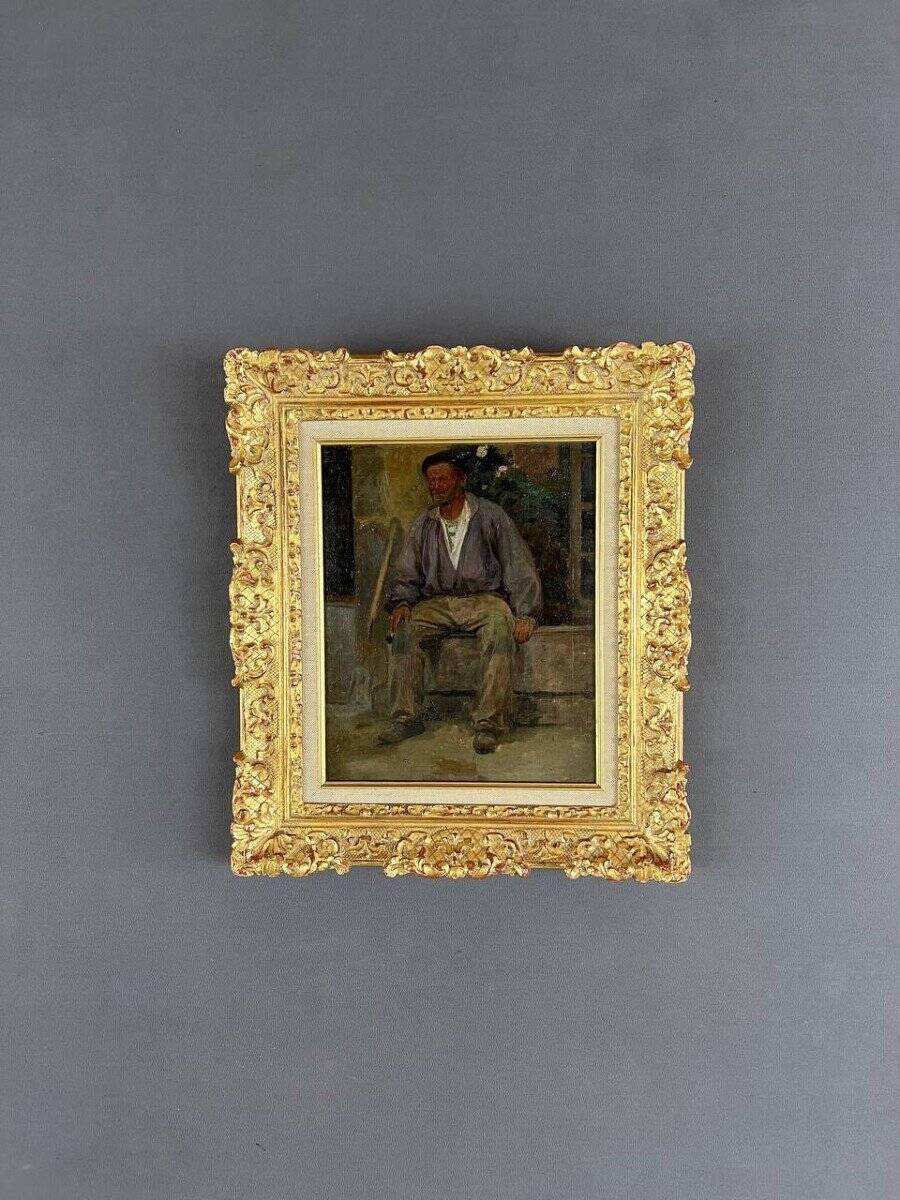 Portrait Oil on Wood, 20th Century