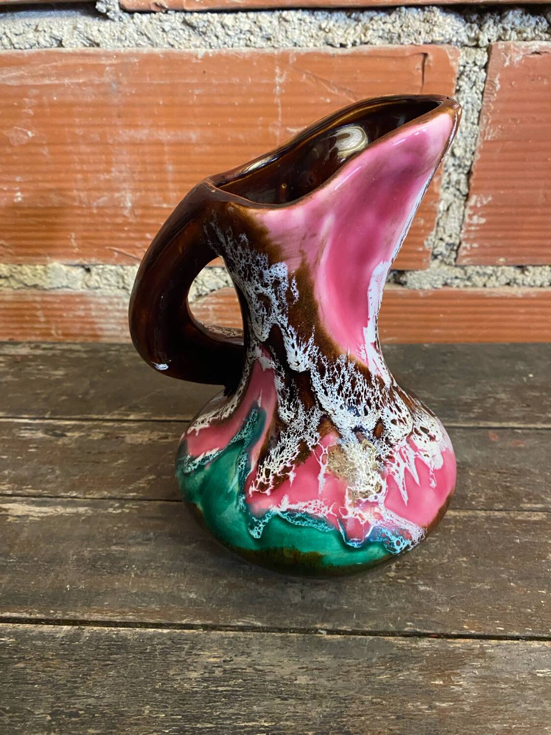 Old pichet vallauris polychrome glazed ceramics france vintage