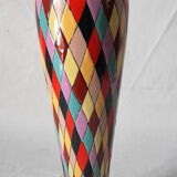 Italian ceramic vase with harlequin decor from the 50s