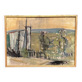 Huile sur toile originale suédoise – « Paysage abstrait » par S. Hamlet – Datée de 1960 – Vintage et encadrée – 66 × 48 cm (26" × 18,9")