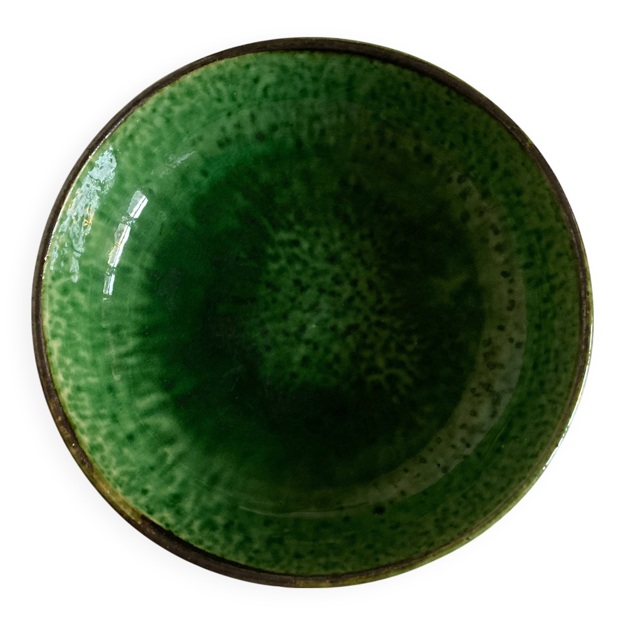 Aegitna hollow dish on heel in green glazed earthenware