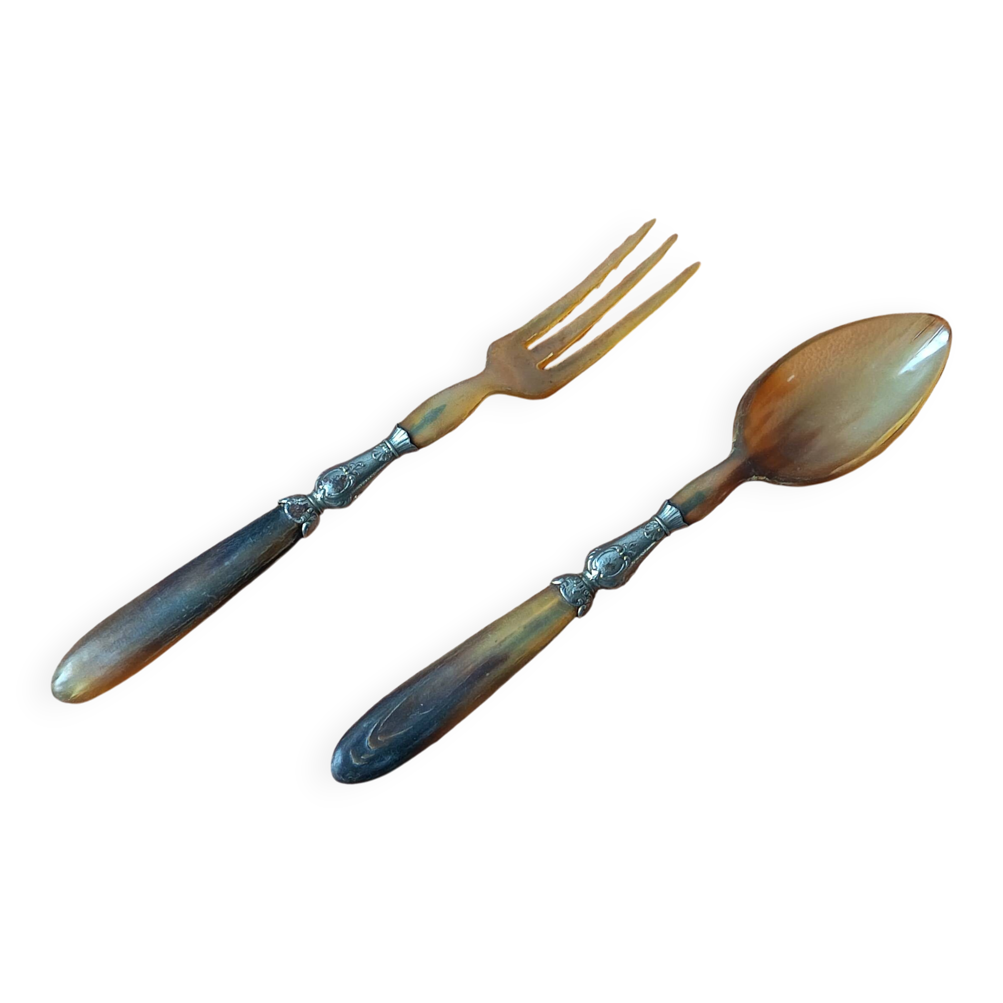 Antique horn and metal cutlery from 1900