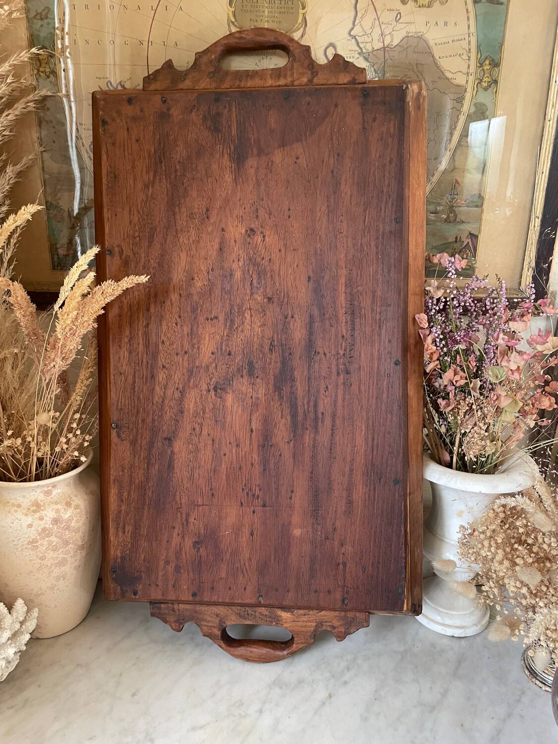 19th century wooden and brass tray
