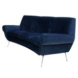 Gigi Radice Mid-Century Modern Midnight Blue Cotton Velvet Curved Italian Sofa