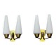 Pair of double wall sconces in brass and opaline – 1950s