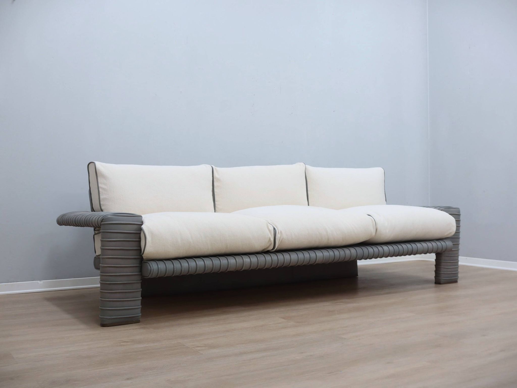 Vintage 3-seater sofa by Marzio Cecchi in ribbed leather 1970s