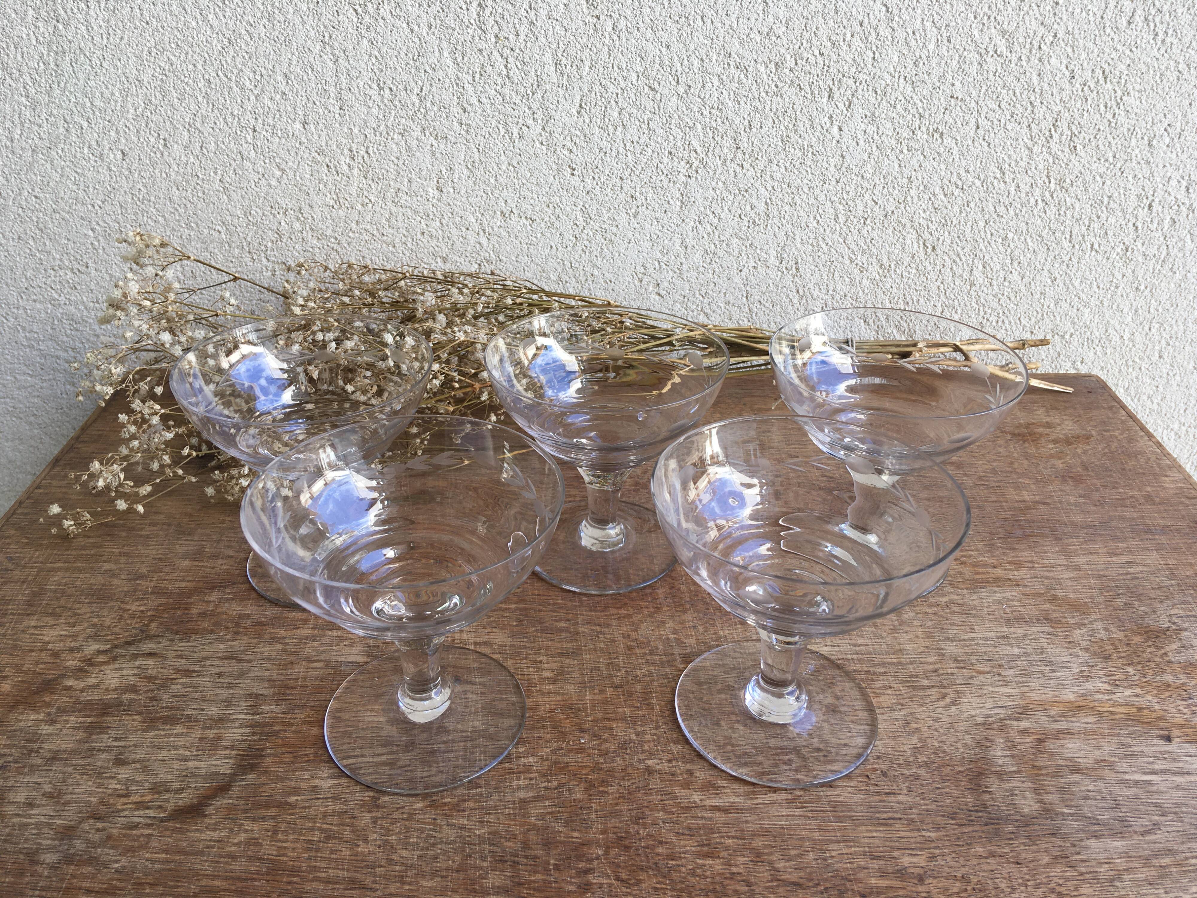 Engraved glass champagne cups
