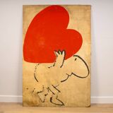 A vintage original painting by Mel Calman - Heavy Heart or Burden of Love