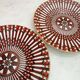 Pair of Baccarat Porcelain Coffee Cups and Saucers, Red Geometric Design