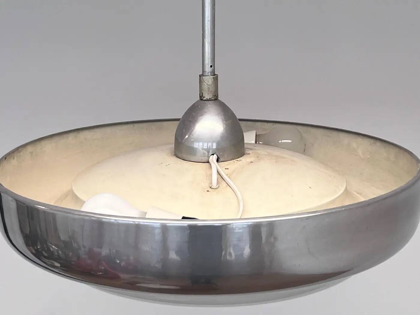 Big chrome milk glass Bauhaus pendant / lamp - 1930s