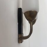 Pair of vintage double wall lights, brass and opaline, France 1950