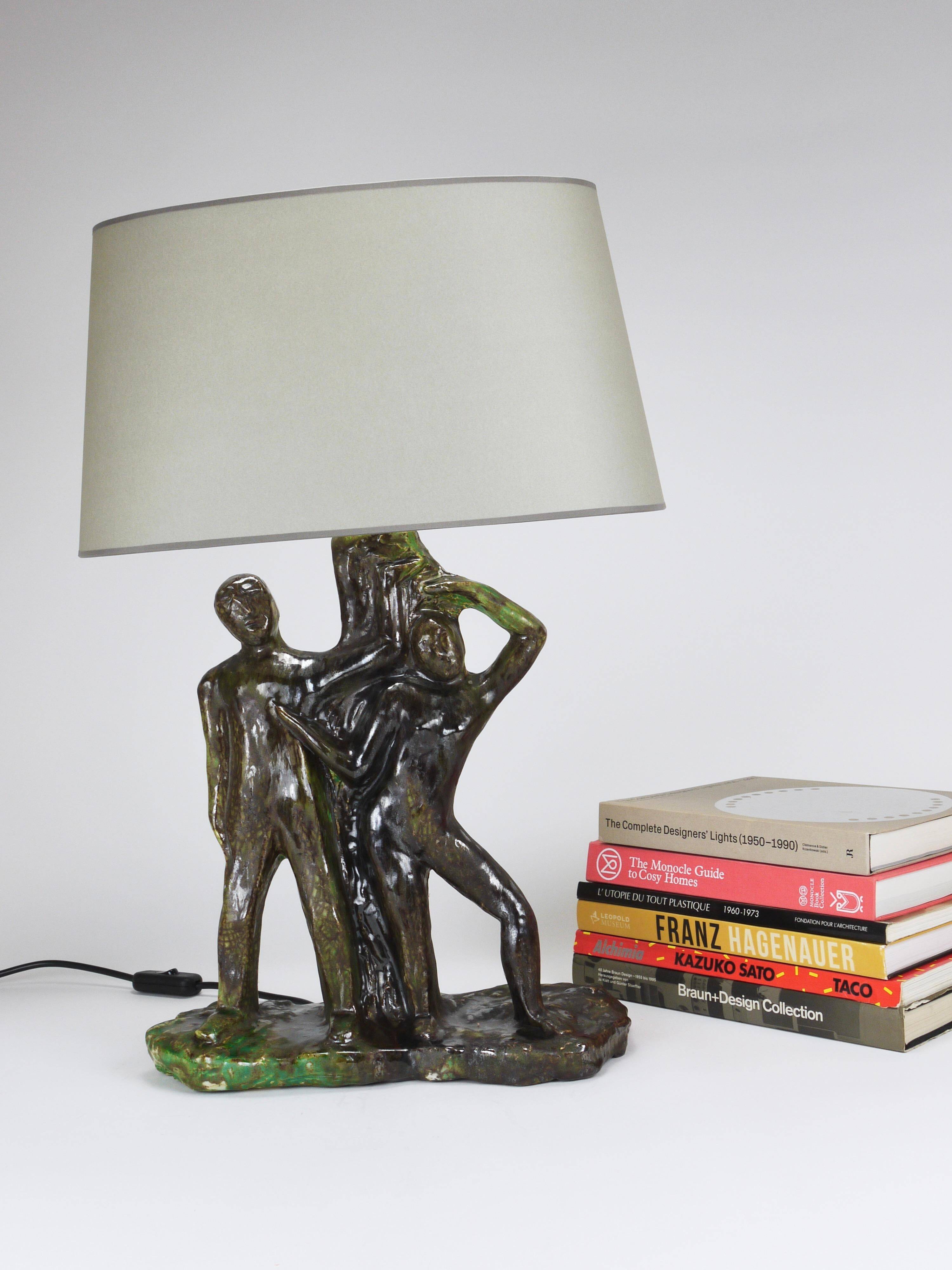 Brutalist sculptural table lamp "Man and Woman near a Tree", Italy, 1970s