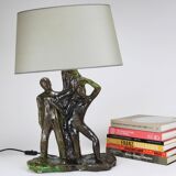 Brutalist sculptural table lamp "Man and Woman near a Tree", Italy, 1970s
