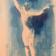 Monochrome blue watercolour table "Blue Lady" Dance, signed.