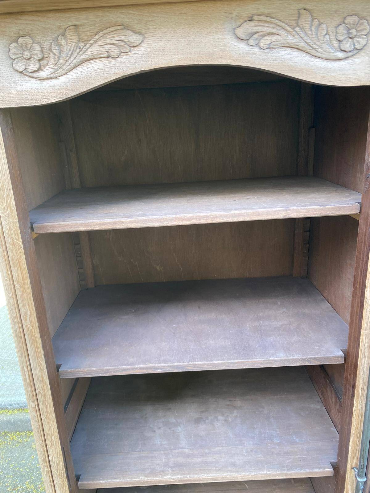 Renovated Louis XV bonnetière dormitory wardrobe in solid oak.