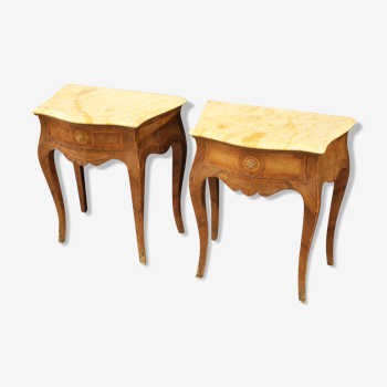 Pair of Italian inlaid bedside tables with marble top