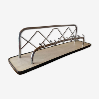 Vintage wall-mounted coat rack in wood and chrome metal