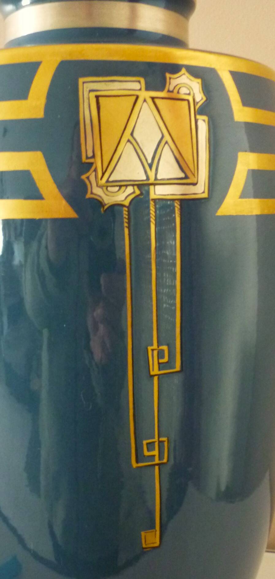 Large vase in enamelled ceramic, gold, silver, art deco, signed Pinon-Heuzé