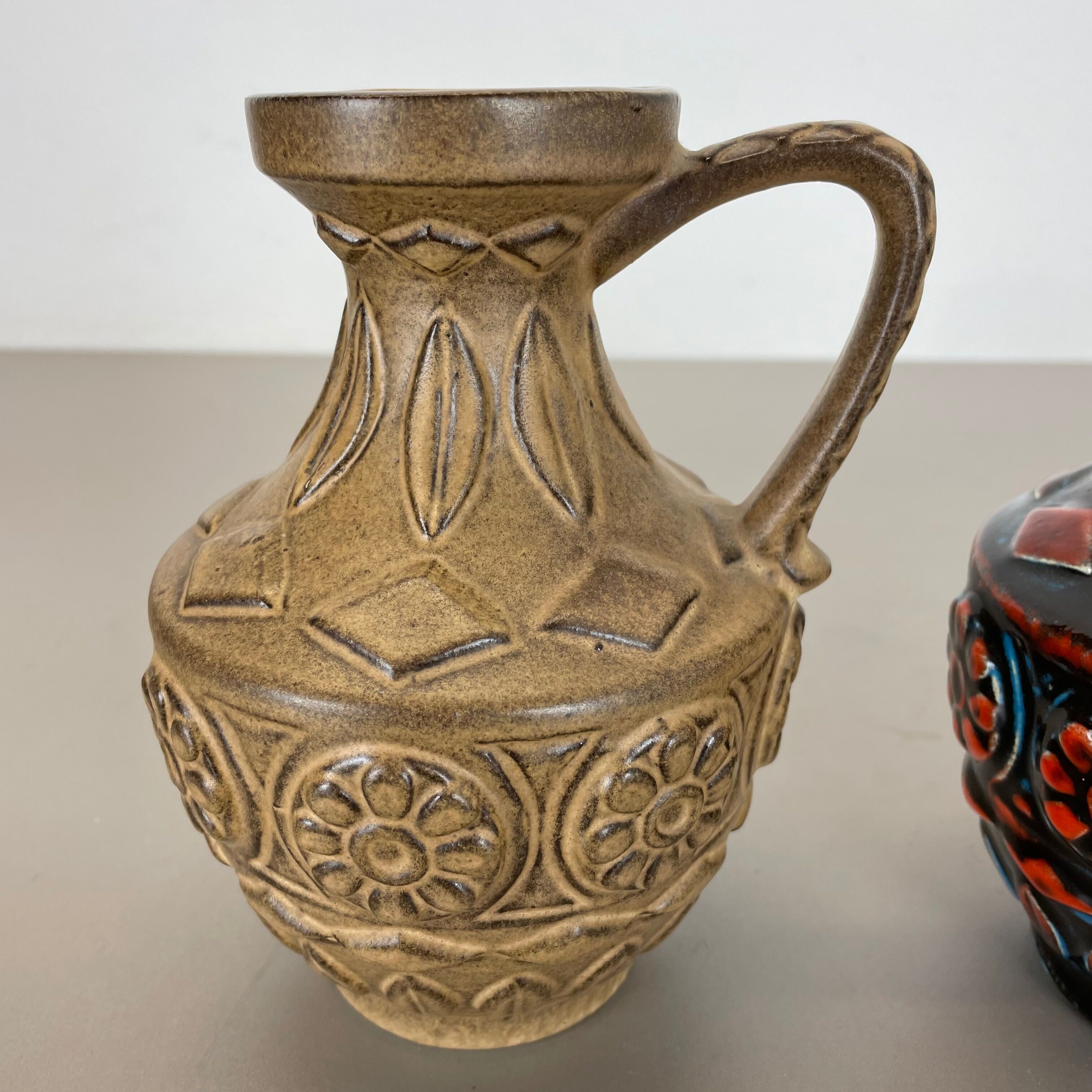 Set of 2 Multi-Color Fat Lava Op Art Pottery Vase by Bay Ceramics Germany, 1960s