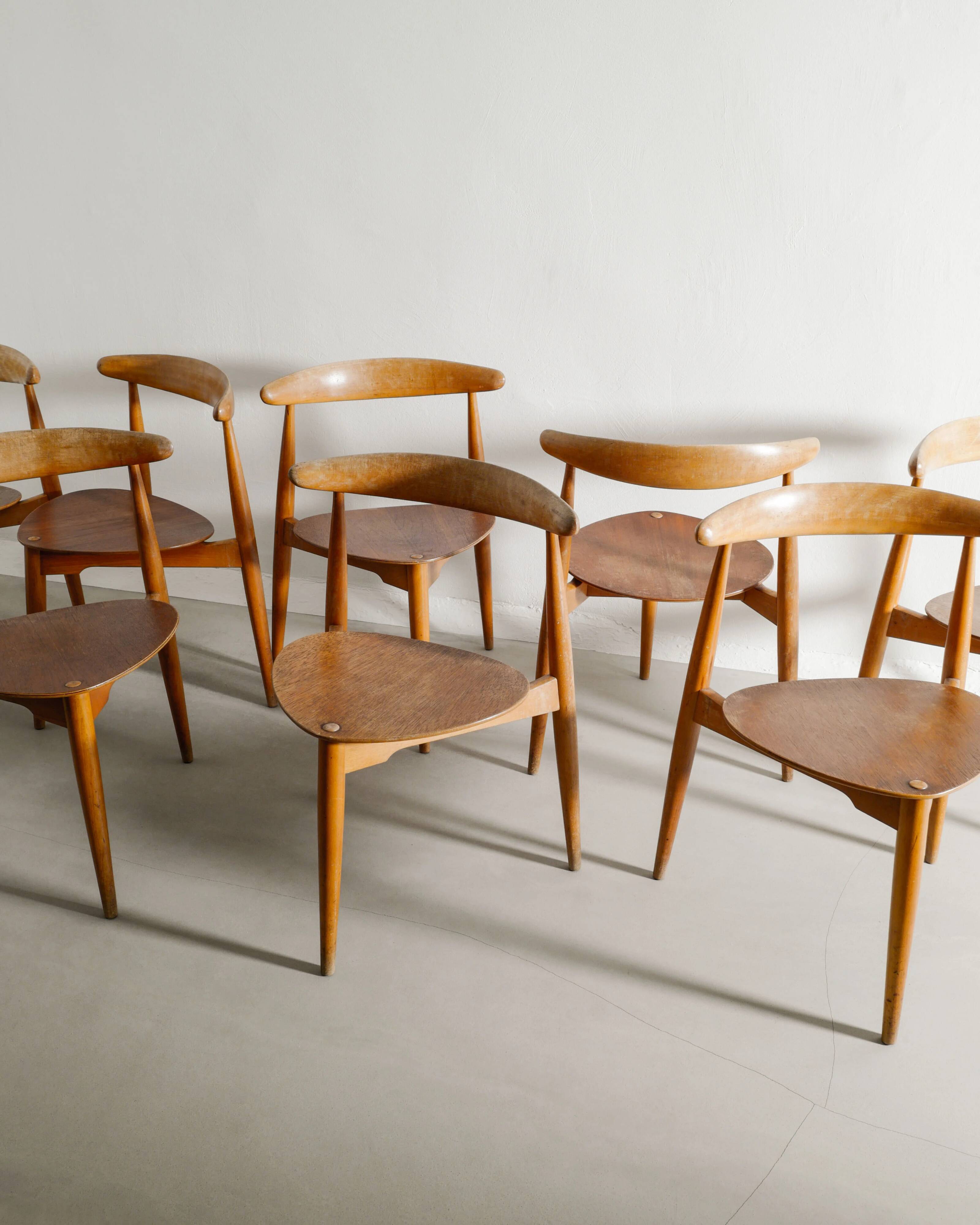 Set of Eight Danish Mid Century Heart Dining Chairs by Hans J Wegner, 1950s