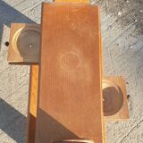 Magazine rack with sliding drawers in light wood, Scandinavian style.