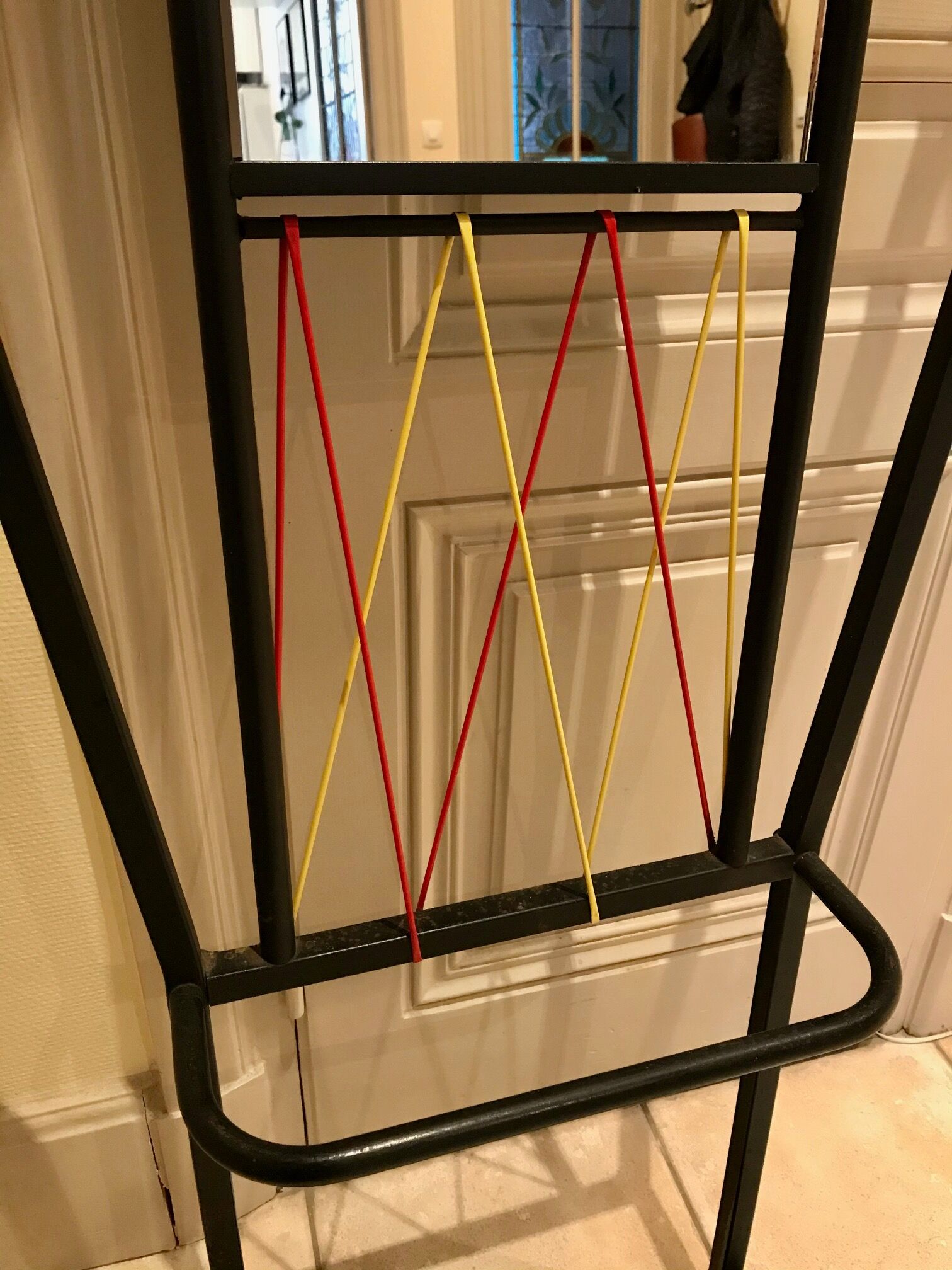 60s wall dressing room door, with colorful balls