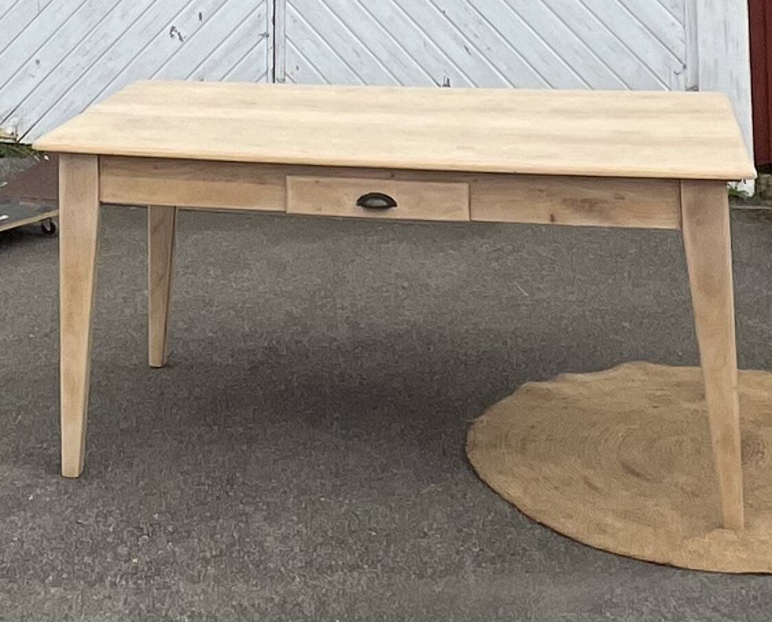 Large renovated table with 2 extensions and 2 drawers in raw solid wood.