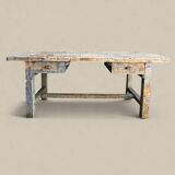 Blue patina beech drawer console established in 1940.