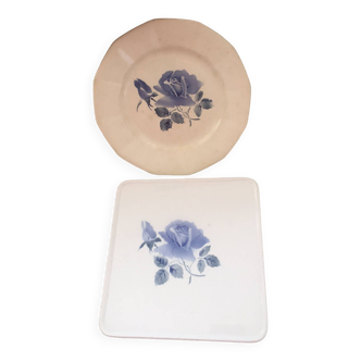 Rare Digoin Sarreguemines earthenware trivet and matching plate