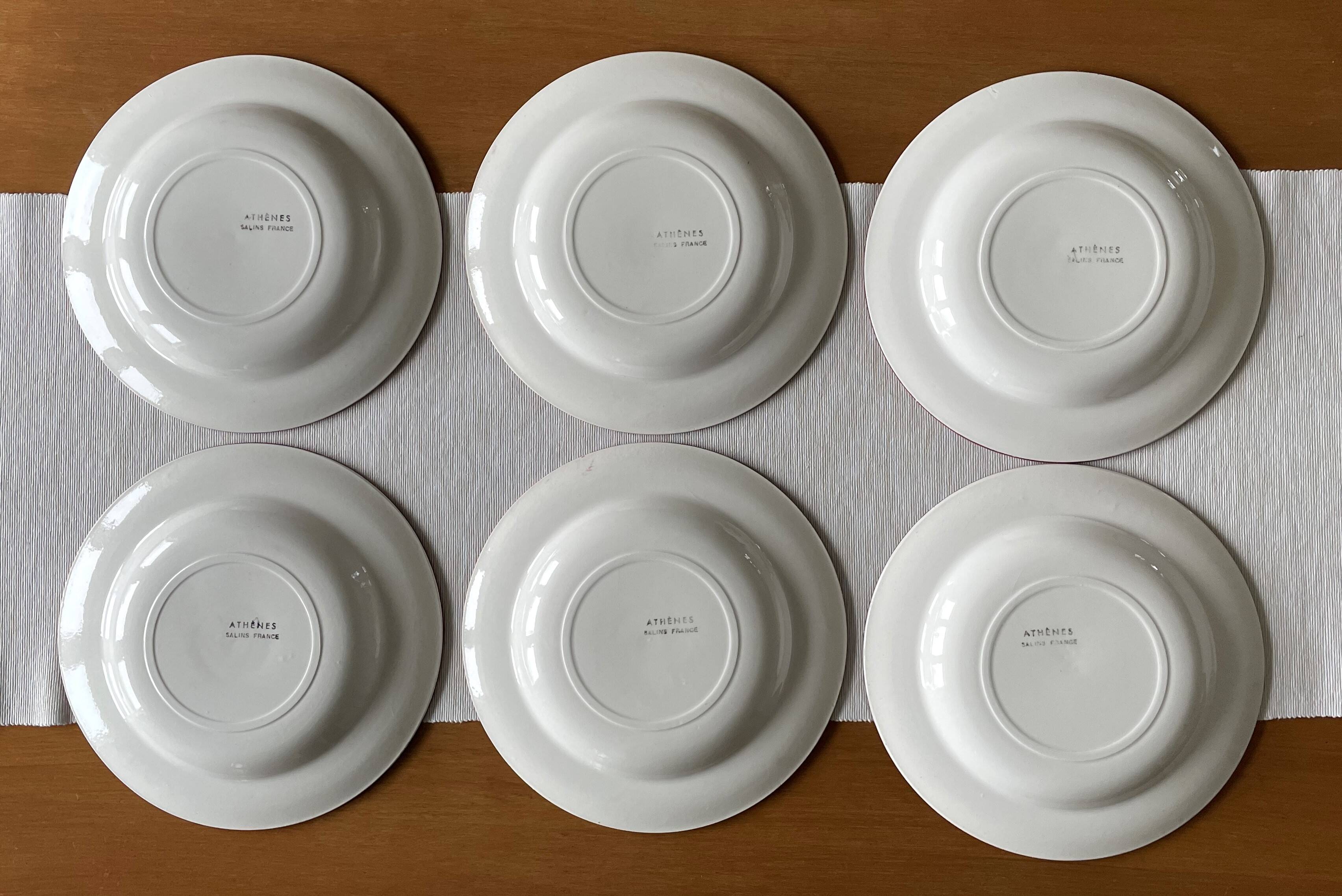 6 large old soup plates in saline earthenware