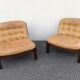 Leather and wood armchairs 70s