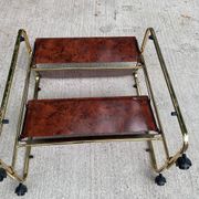 Vintage 70s folding bar table, brass with wood burl effect, Dinet style.