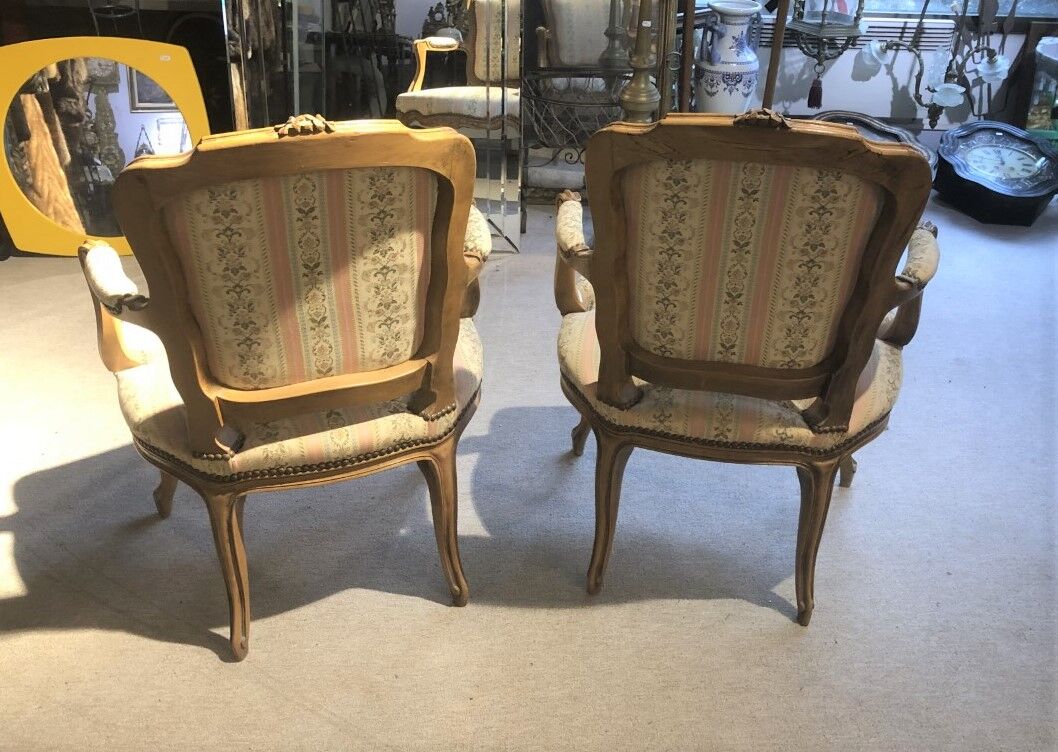Pair of old armchairs Decor Rocaille Louis XV Bois Massif Fabric