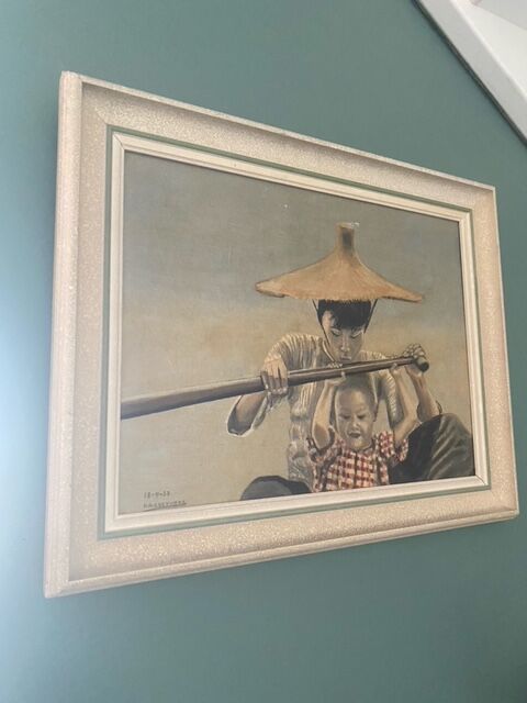 Painting of mother and daughter in a boat