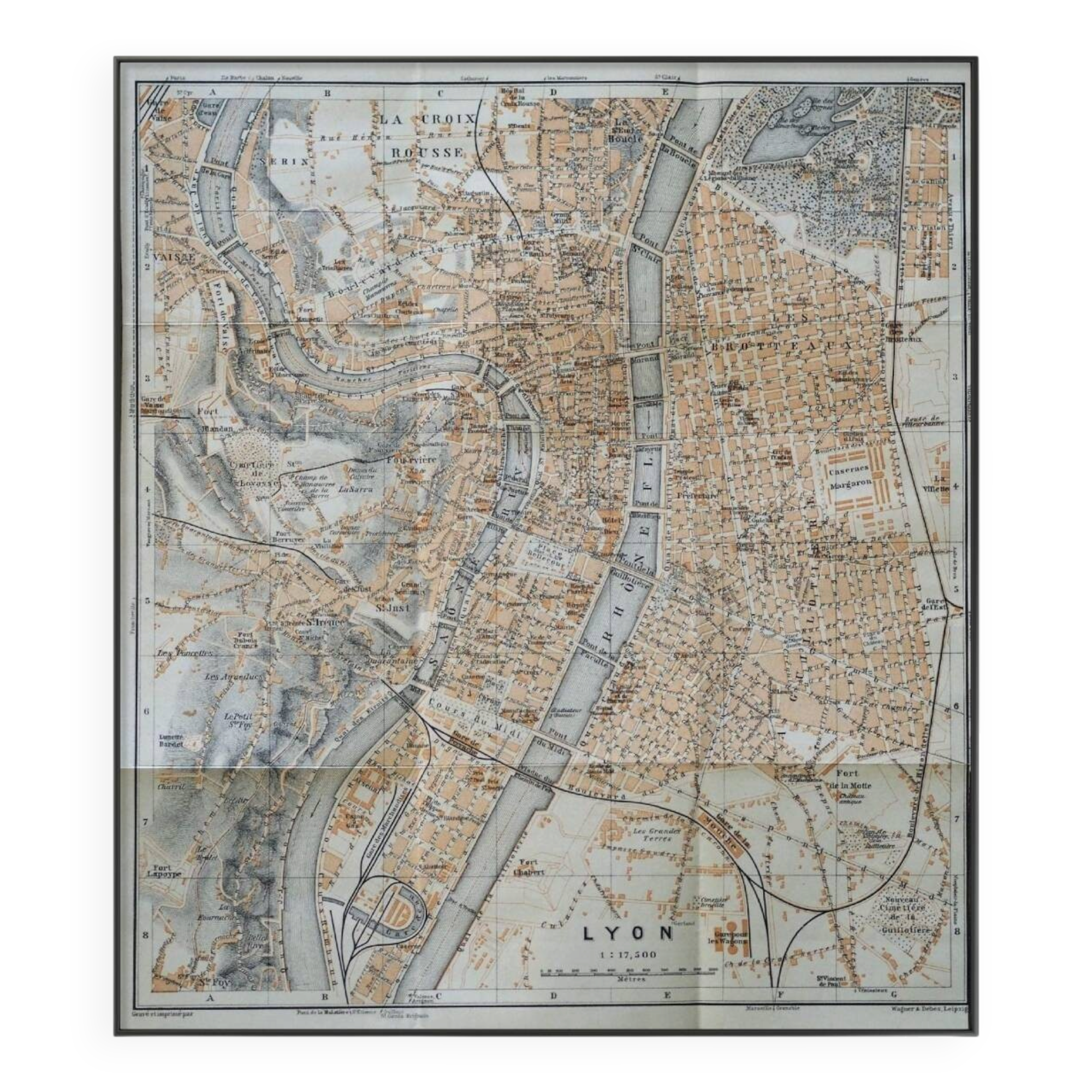 Ancien plan de Lyon - France - 1906 | Décoration murale vintage