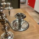 Pair of candelabra, three silver-plated metal lights