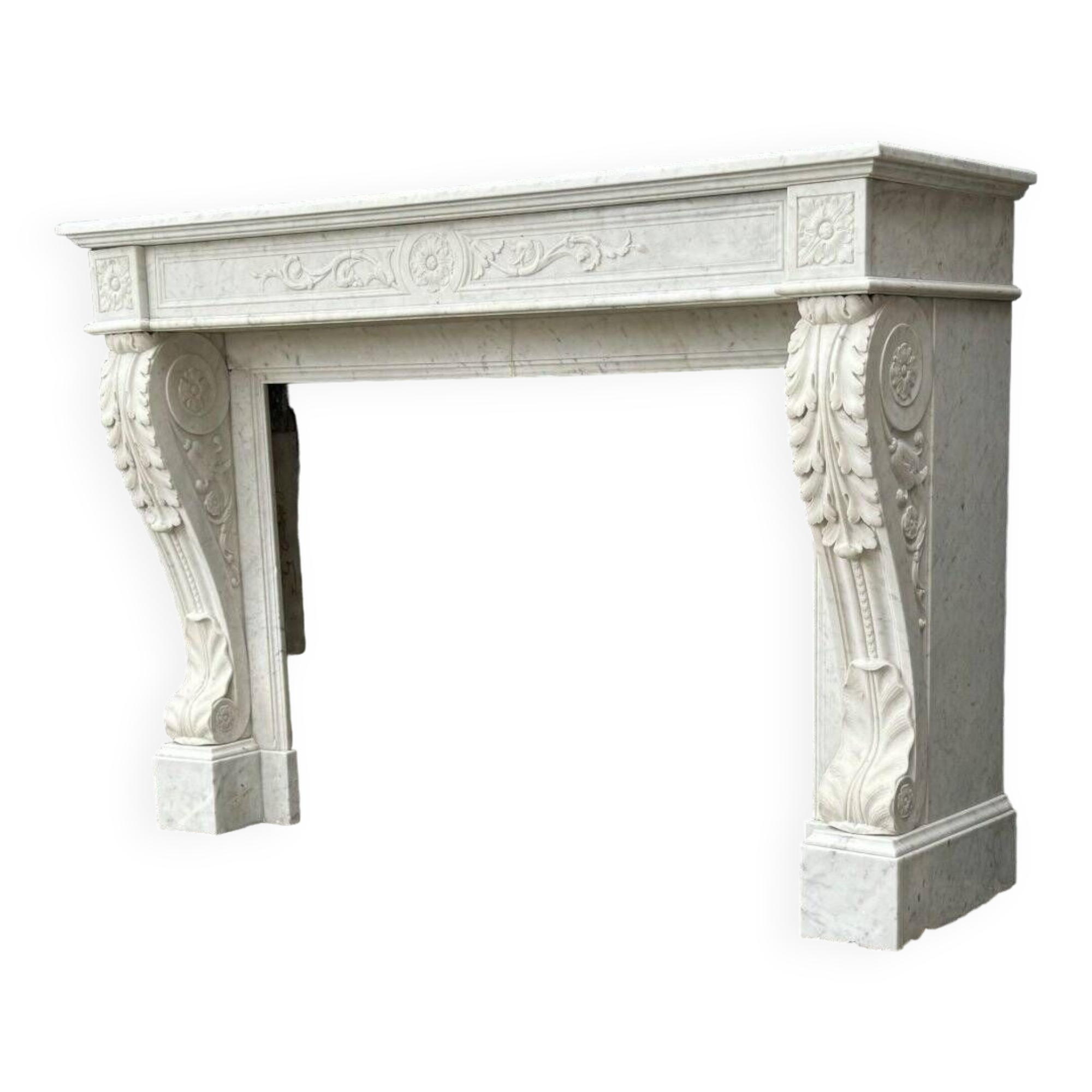 Louis XVI Fireplace In White Carrara Marble Circa 1880