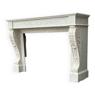 Louis XVI Fireplace In White Carrara Marble Circa 1880