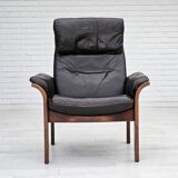 Chaise longue réglable, cuir marron années 1970, design suédois par göte möbler